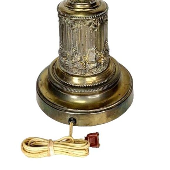 Antique Edwardian Brass Bronze Neoclassical Urn Trophy Parlor Lamps Gold Floral - Picture 6 of 7